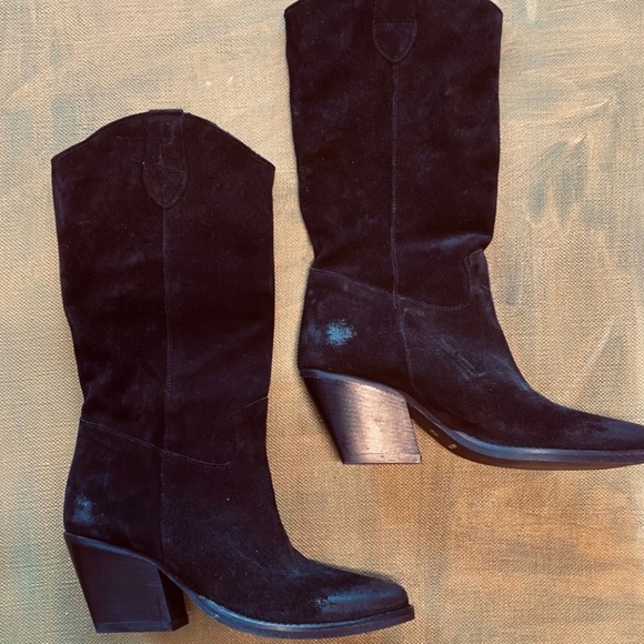 We The Free Distressed Black Suede Western Boots